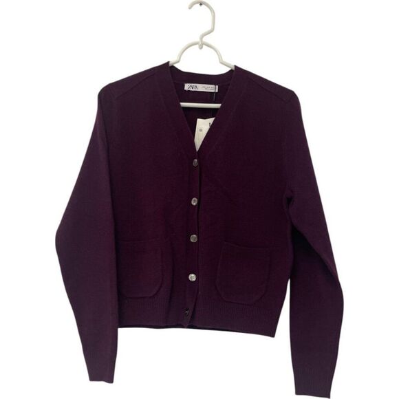 Zara Womens Sweater Medium M Purple V-Neck Wool Cardigan 2893/110 NWT - Picture 1 of 11